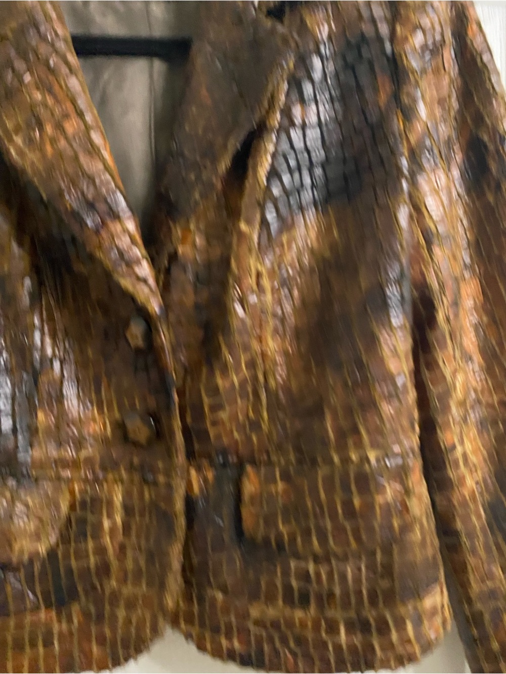Lena Gabrielle Faux Leather Croc/Python Exotic Embossed Edgy Blazer Jacket Sz 6 - Picture 7 of 16